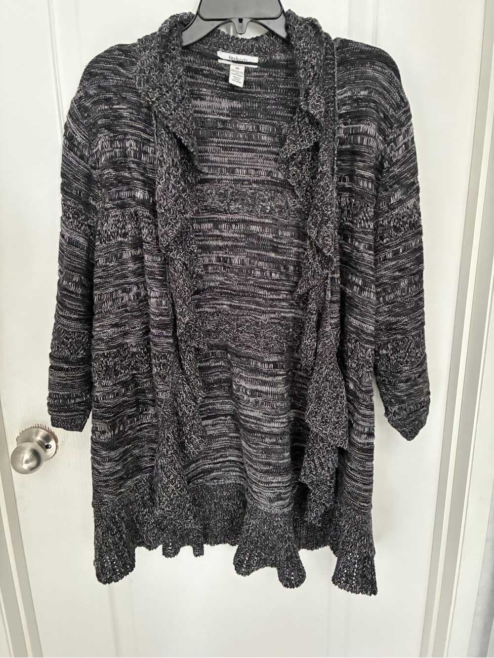 Open-Front Ruffle Hem Women’s Sweater Cardigan - Charcoal Gray